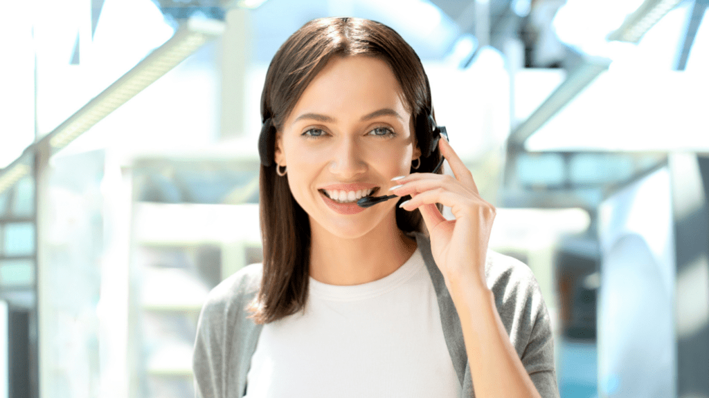 woman having a conversation using headphones